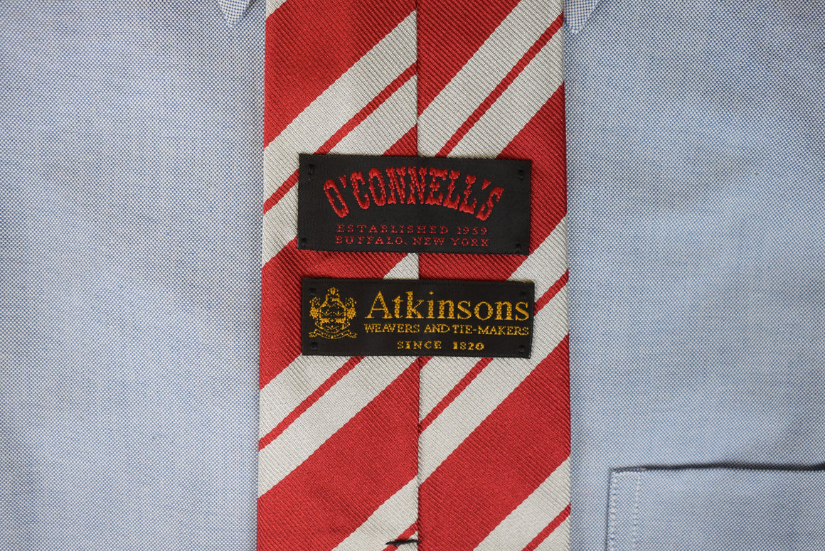 O'Connell's x Atkinsons Red/ Silver Repp Stripe English Silk Tie