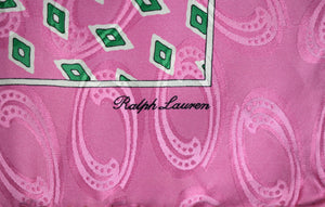 "Ralph Lauren Pink Jacquard w/ Green Foulard Print Silk Pocket Square" (SOLD)