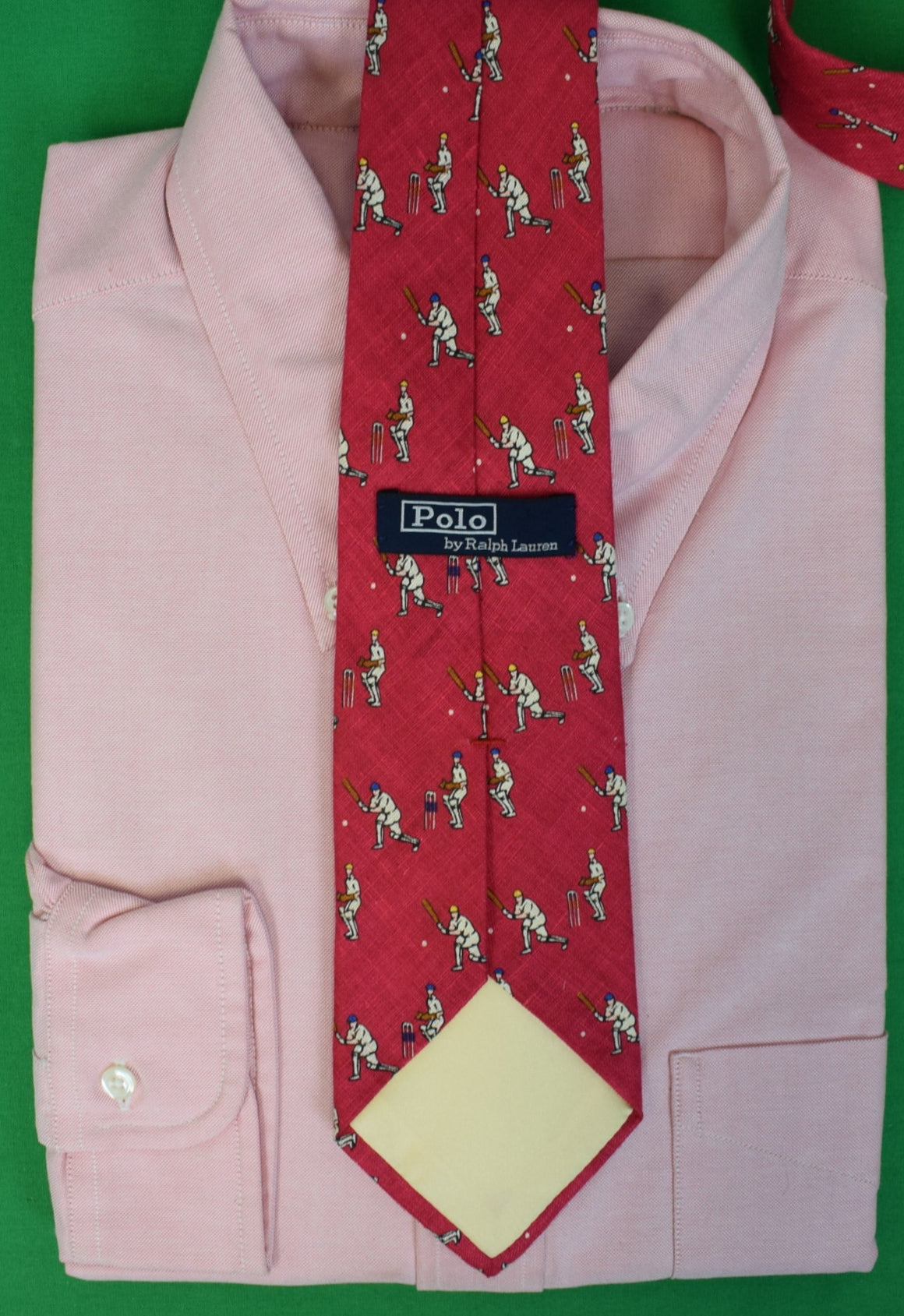 "Polo Ralph Lauren Red Italian Linen Croquet Player Club Tie"