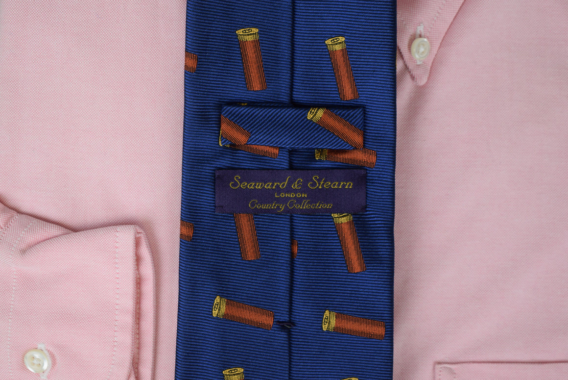 "Seaward & Stearn Royal Blue w/ Red Shotgun Shells English Silk Club Tie"