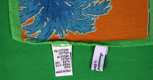"Seaward & Stearn Orange Cotton/ Silk w/ Lime/ Royal Palm Tree Print Pocket Square" (SOLD)