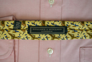 "Holland & Holland x Drake's Yellow English Silk Tie w/ Woodcock Hunt Print"