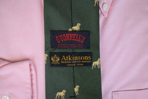 O'Connell's x Atkinsons Hunter Green English Silk Tie w/ Yellow Labs (NWOT)