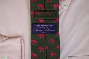 The Andover Shop x Seaward & Stearn English Green Silk Woven Tie w/ Pink Elephant (NWOT)
