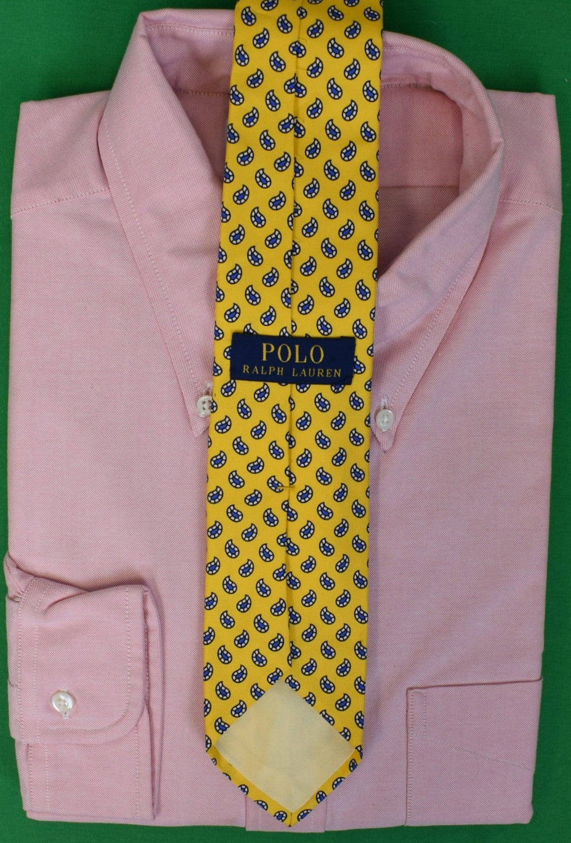 "Polo Ralph Lauren Yellow Italian Silk w/ Blue Foulard Print Club Tie"