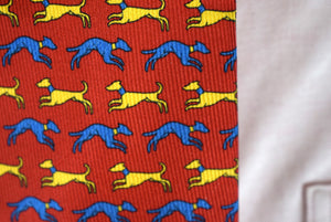 Cordings Red Speeding Hound Printed Silk Tie