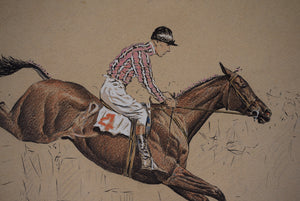 "Good Old Bon Master Gets Over The 3rd Fence At The Maryland Hunt Club" 1931 Gouache by Paul Brown