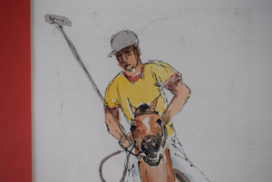 "Polo Player" c1960s Watercolour by 'Wooster'