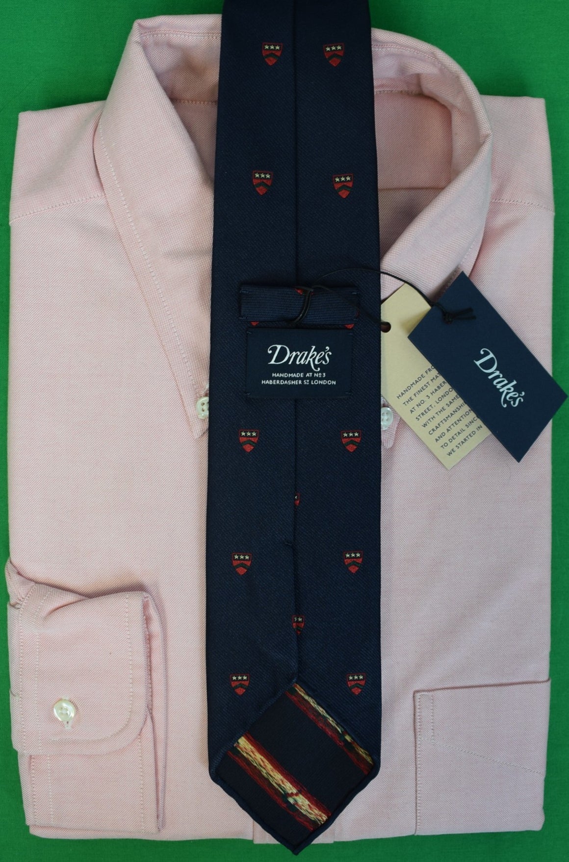 "Drake's London English Navy w/ Red *** Shield Crest Silk Club Tie" (NWT)