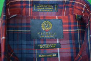 "Viyella Cotton/ Wool Maroon & Blue Plaid B/D Sport Shirt" Sz L (New w/ Tag)