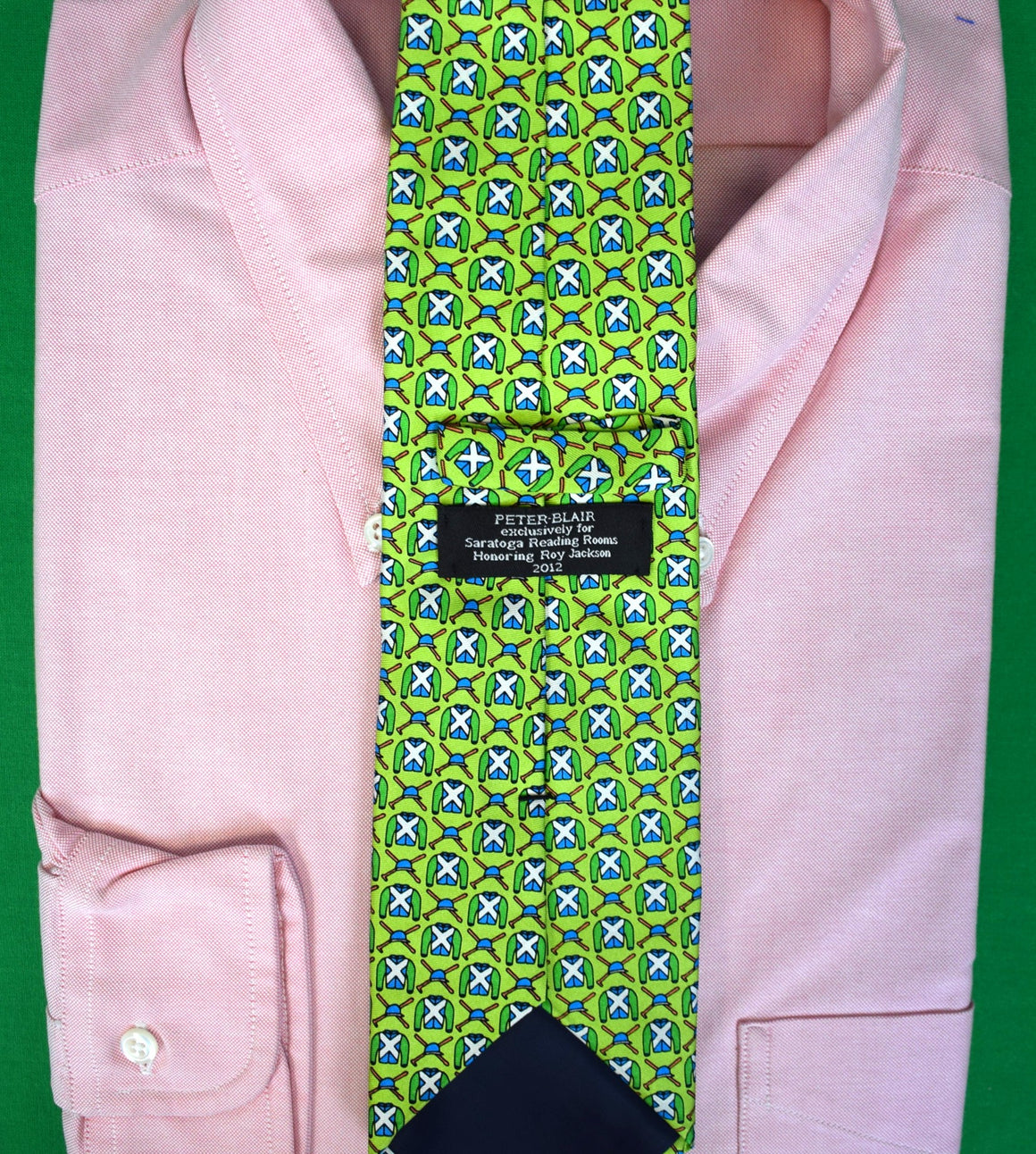 Saratoga Reading Rooms c2012 Green Jockey Motif Silk Club Tie