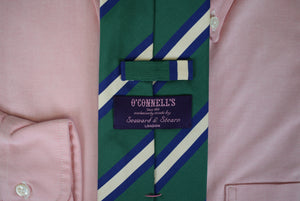 O'Connell's x Seaward & Stearn Green English Silk/ Cotton w/ Navy & White Repp Stripe