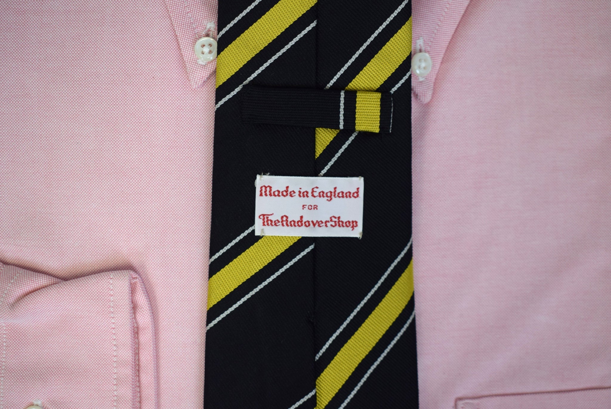 The Andover Shop Navy w/ Yellow/ Silver Made In England Repp Stripe Silk Tie (NWT)