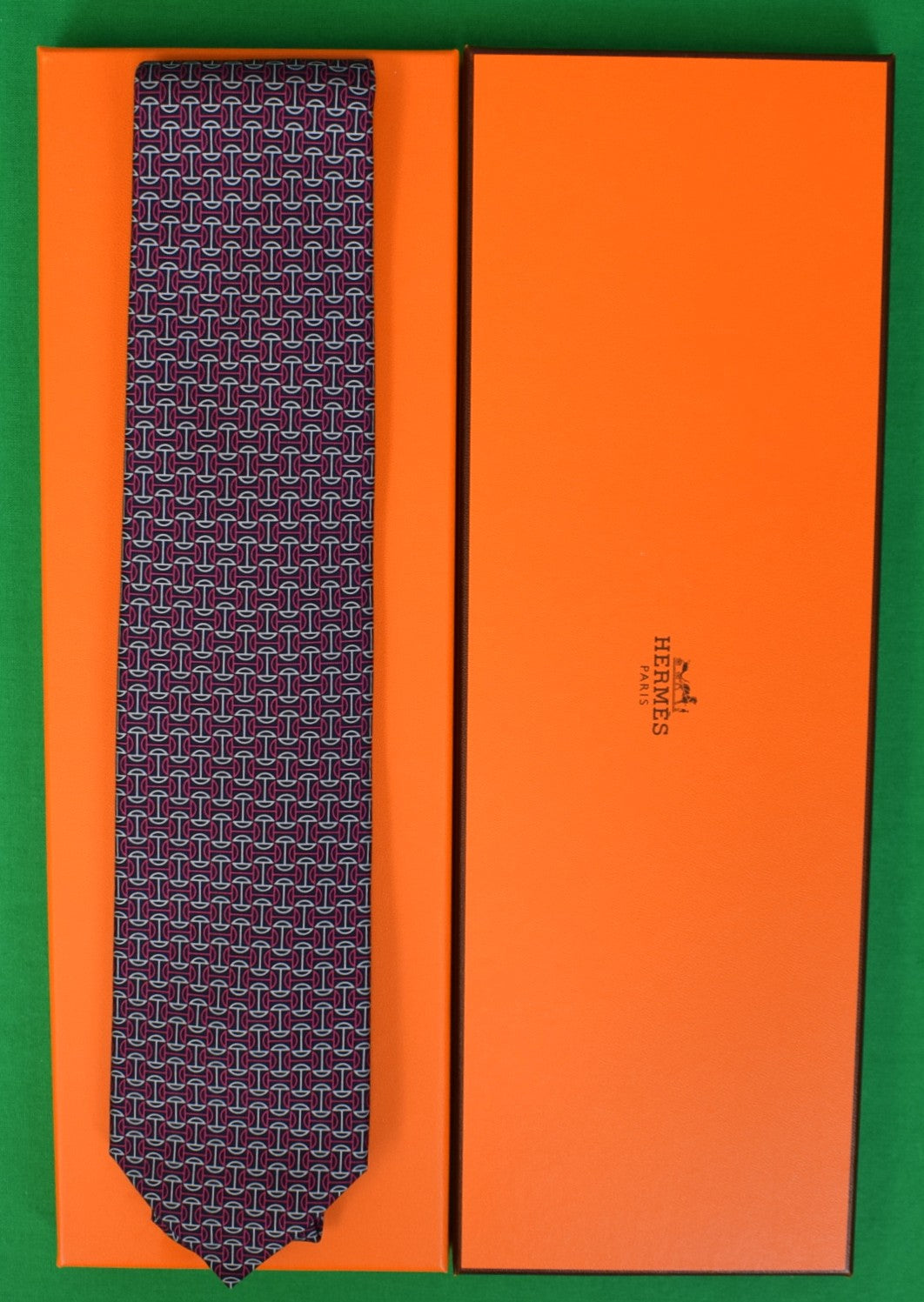 "Hermès Paris Marine Rose Chain D’Ancre Mosaic Print Silk Tie" (NWT w/ 'H' Box)