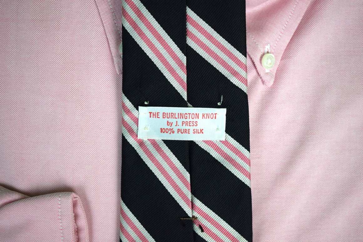 "J. Press Black w/ Pink Tri-Stripe Repp Silk Tie" (SOLD)