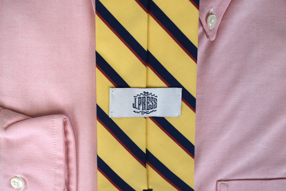 J. Press Yellow w/ Navy/ Burg Repp Stripe Irish Poplin Wool/ Silk Tie