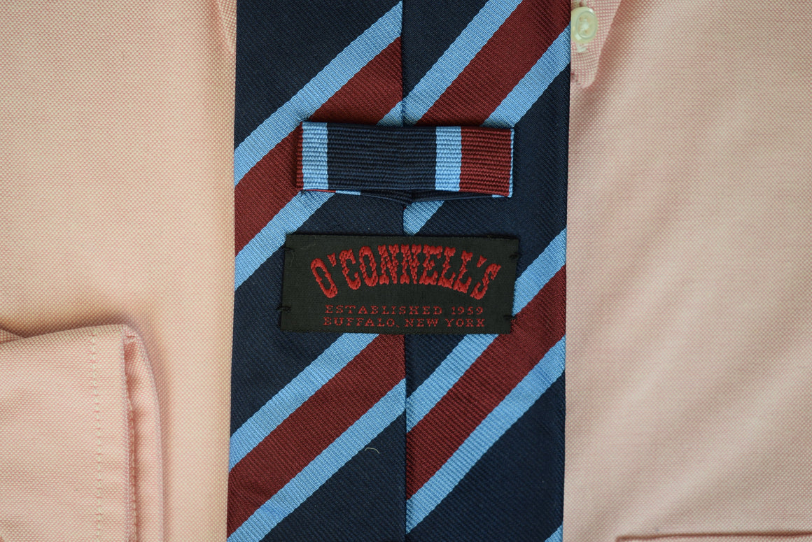 O'Connell's x Seaward & Stearn Navy w/ Blue & Burg Repp Stripe English Silk Tie