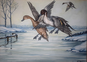"3 Ducks In Flight Over Lake" Ex- C.Z. Guest Estate (SOLD)