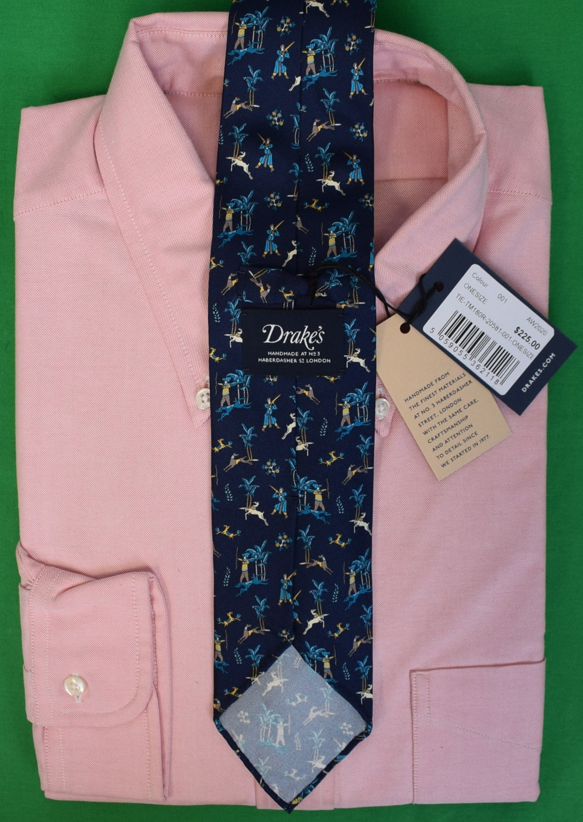 Drake's London Blue Stag Mughal Huntsman English Navy Silk Club Tie