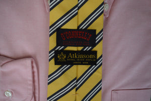 O'Connell's x Atkinsons Yellow w/ Black/ Silver Repp Stripe Irish Poplin Wool/ Silk Tie