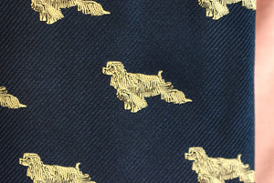 O'Connell's Royal Blue Silk Tie w/ Silver Cocker Spaniel Dog Print (NWOT)