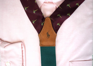 "Polo Ralph Lauren Burgundy English Silk Twill w/ Pheasant Motif Braces Made In England"