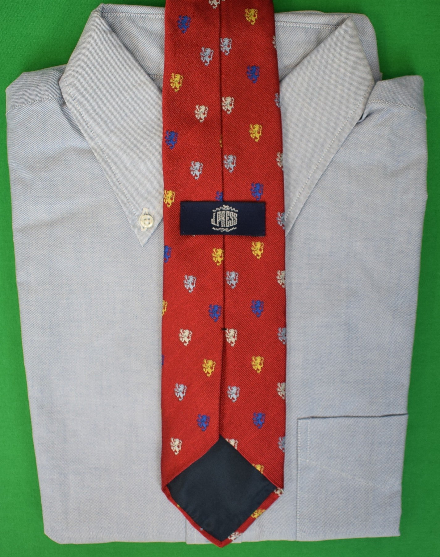 J. Press Red Silk Club Tie w/ Heraldic Rampants