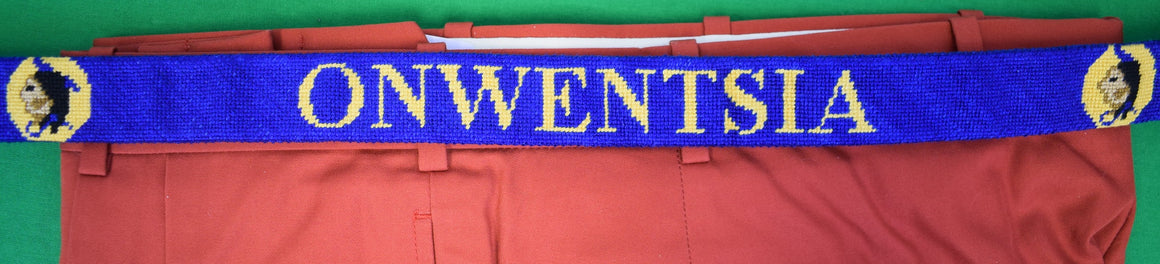 "Hand Needlepoint Royal Blue Onwentsia Club Belt" Sz 42