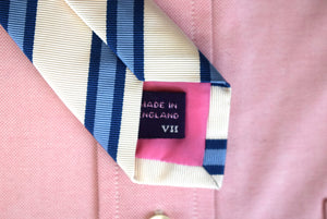 "The Andover Shop x Seward & Stearn Silk/ Cotton White w/ Blue & Navy Rep Stripe Tie" (NWOT) (SOLD)