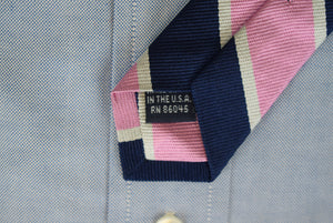 O'Connell's Navy/ Pink/ White Repp Stripe Silk Tie