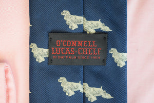 O'Connell's Royal Blue Silk Tie w/ Silver Cocker Spaniel Dog Print (NWOT)