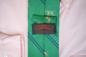 O'Connell's Green/ Navy Silk w/ Camel Pointer Dog Silk Tie