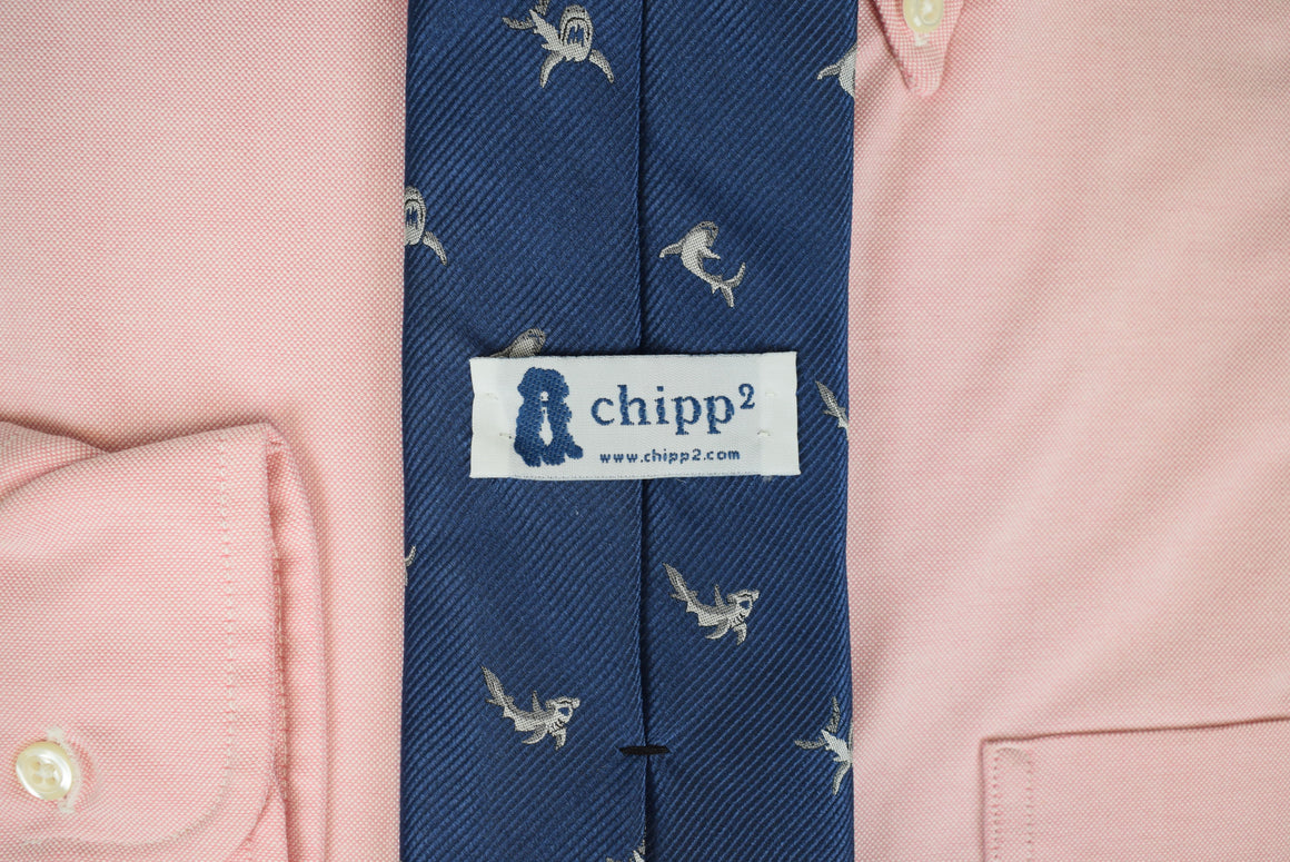 Chipp 2 Marine Blue w/ Silver Shark Silk Tie