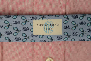 "Piping Rock Club Blue Silk Tie w/ X'd Tennis Racquet Print"