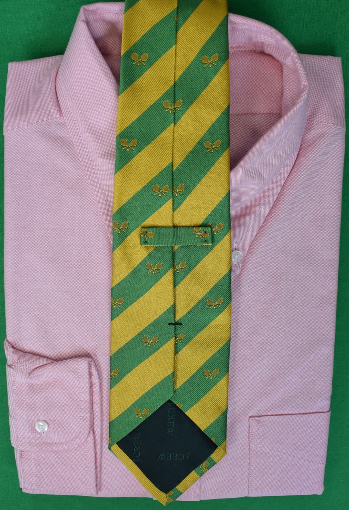 J. Crew Yellow/ Green Repp Stripe w/ X'd Tennis Racquets English Silk Club Tie