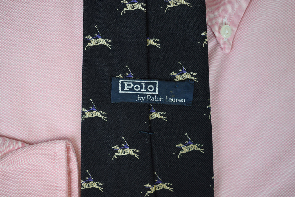 Ralph Lauren Black Silk w/ Purple Polo Player Tie