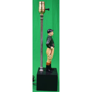 Custom Jockey Lamp w/ Hand-Painted Hunter Green Silks & Black Cap