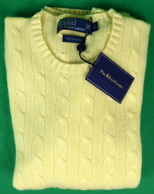 Polo Ralph Lauren Yellow Cashmere Cable Crewneck Sweater Sz L (New w/ PRL Tag)
