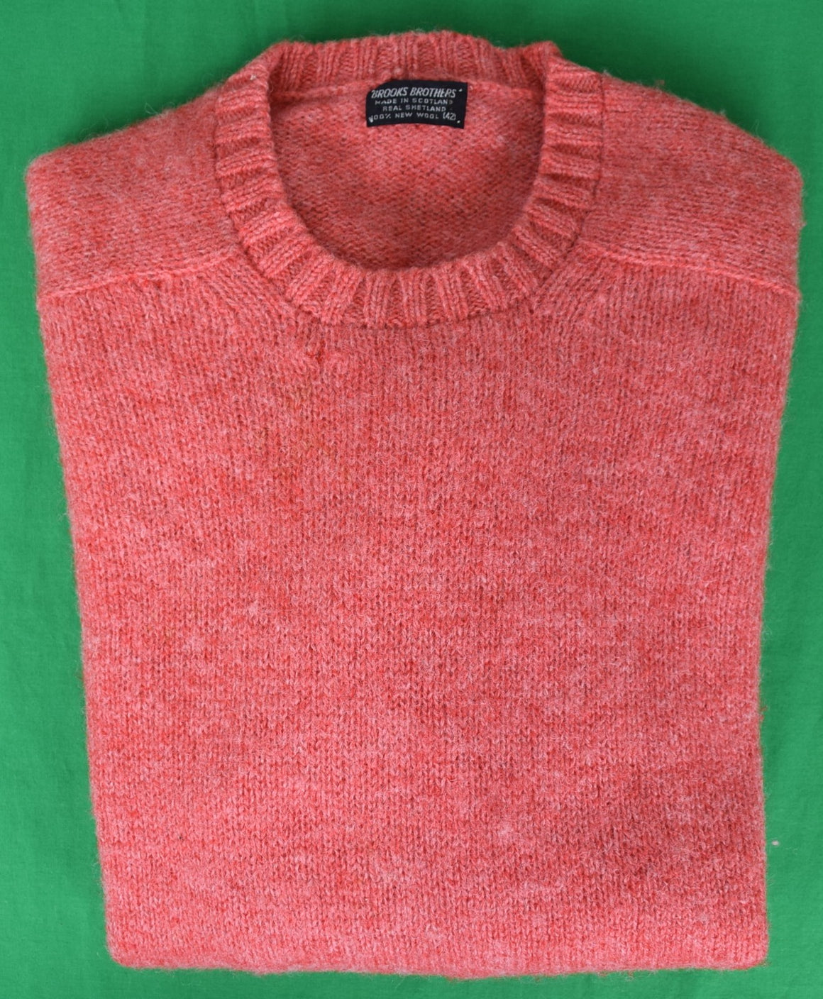 "Brooks Brothers Coral Shetland Crew Neck Sweater Made In Scotland" Sz 42