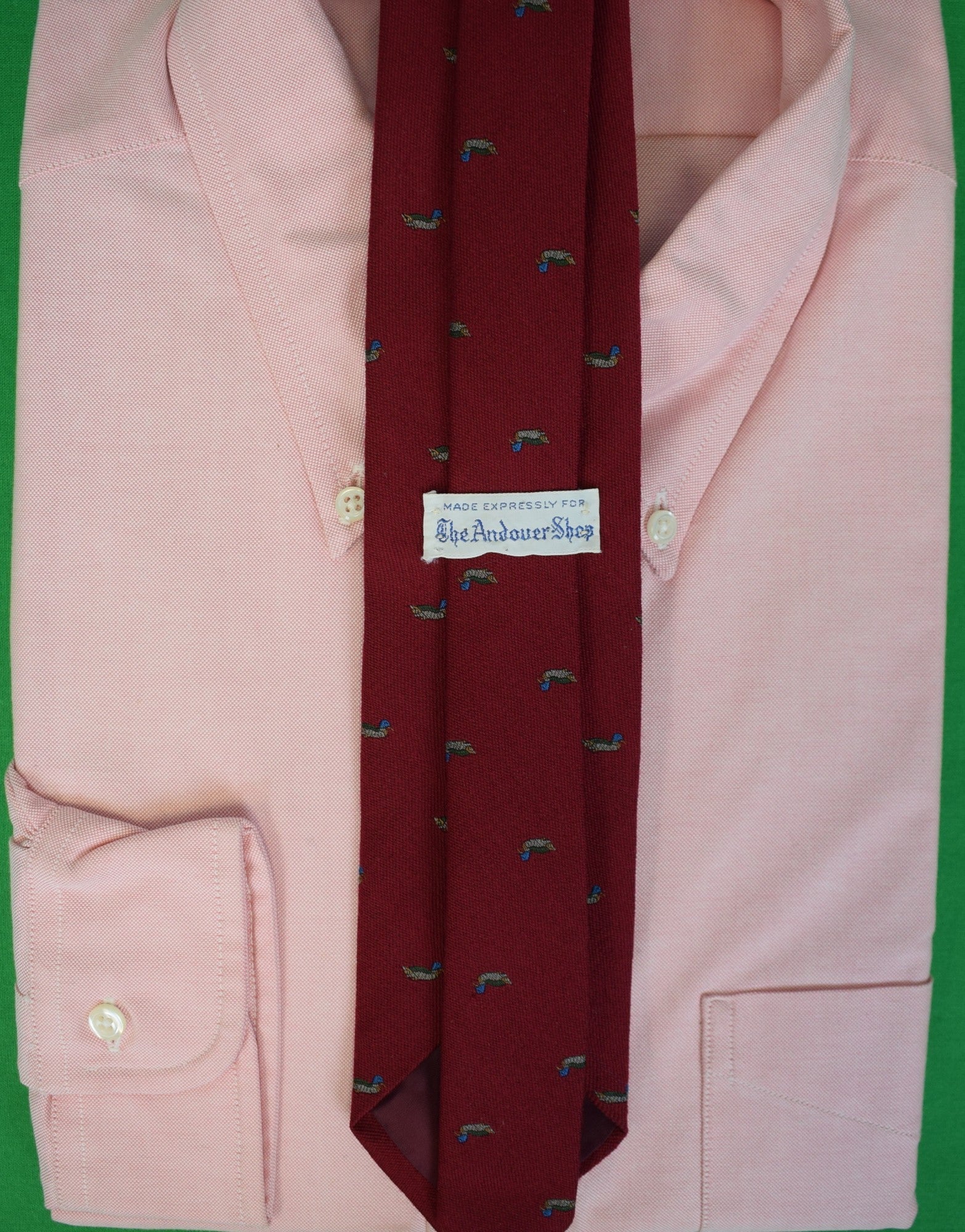 The Andover Shop Burgundy Wool/ Silk Challis Tie w/ Duck Decoy Print