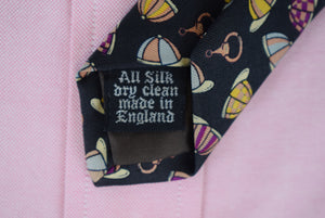 Burberrys Black English Silk w/ Jockey Cap Print Club Tie