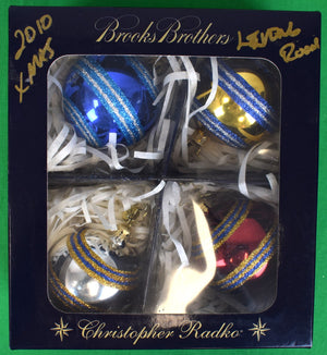 Brooks Brothers x Christopher Radko Box Set x 4 c2010 Repp Stripe Christmas Ornament Balls