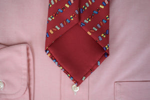 Hermes Paris Red w/ Multi Print Silk Tie