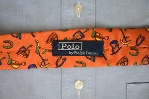 Polo by Ralph Lauren Orange Equestrian Print Silk Tie Made In Italy