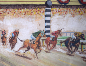 "Racetrack Field of Seven Rounding The Turn" Watercolor & Gouache