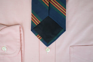 J. Press Navy/ Green Orange Irish Poplin Repp Stripe Tie