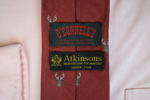 O'Connell's x Atkinsons Burgundy Silk w/ Stag Head Club Tie (NWOT)