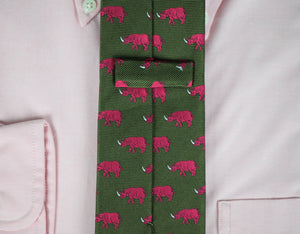 "Ben Silver Hot Pink Rhinos on Hunter Green Silk Twill Club Tie"