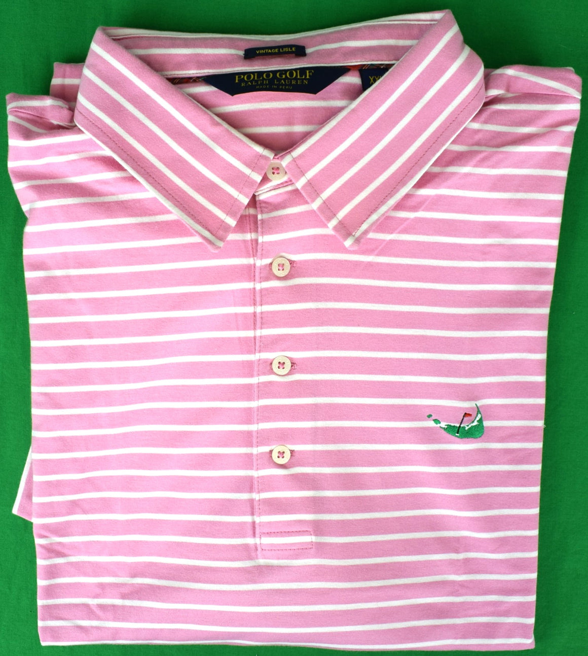 "Ralph Lauren Golf Polo Pink/ White Stripe Shirt w/ Miacomet Club Of Nantucket Logo" Sz: XXL