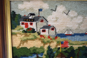 "Hand-Needlepoint Nantucket Breeze Coastal Scene Finished Panel"